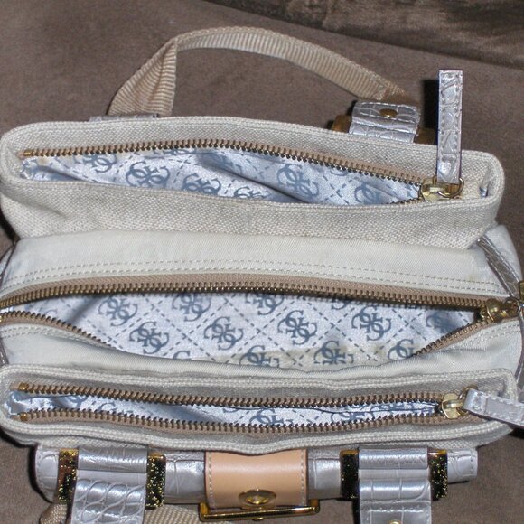 Guess Satchel Canvas Gray Croc Small Purse Handbag - Picture 6 of 8